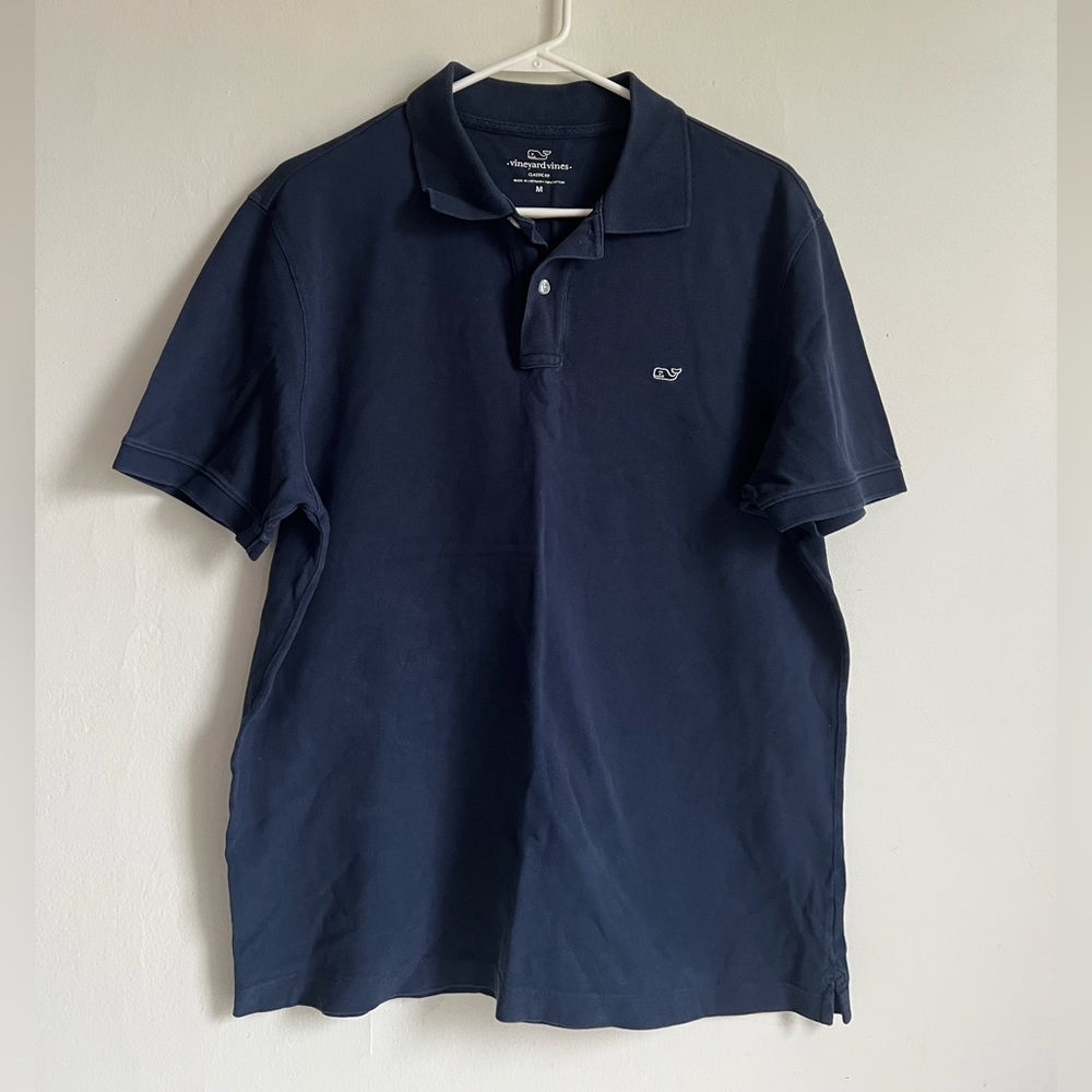 MEDIUM vineyard vines men’s classic fit short sleeve polo shirt navy blue cotton